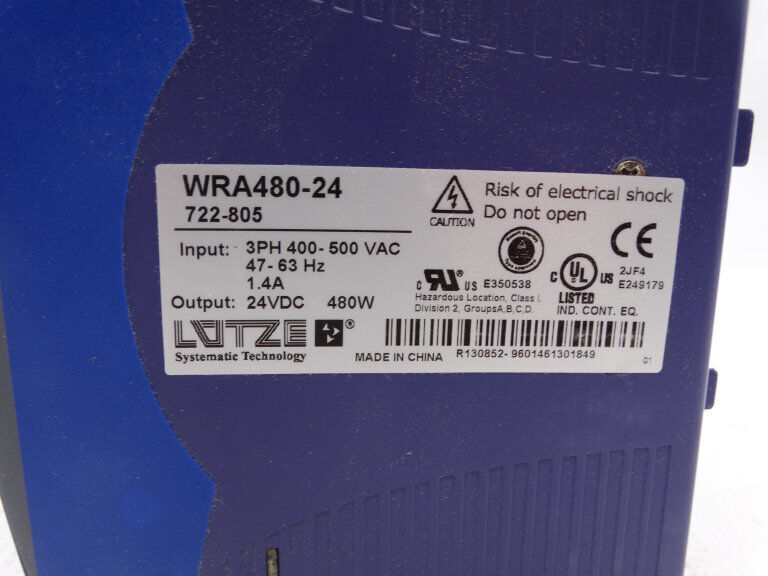 LUTZE WRA480-24 POWER SUPPLY - LUTZE