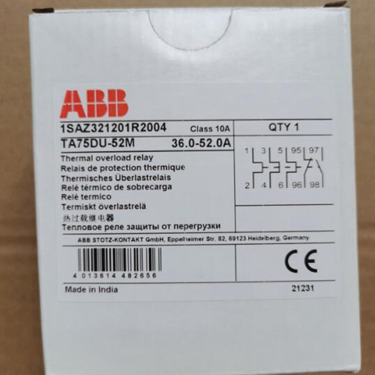 ABB TA75DU-52M TO Relay 50A 600V 127V 120V - ABB