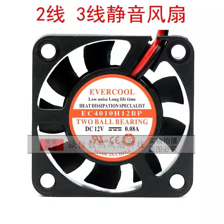 EVERCOOL EC4010H12BP DC12V 0.08A 40*40*10MM 2-wire Dual Ball Cooling Fan