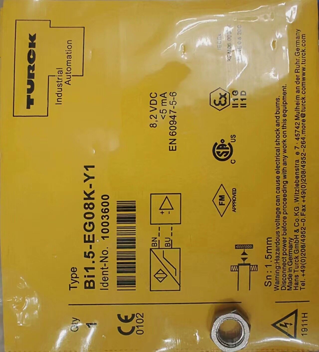 ONE Proximity Switch Sensor BI1.5-EG08K-Y1 - TURCK