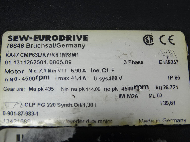 SEW EURODRIVE KA47 Motor - KA47 CMP63L/KY/RH1M/SM1 - SEW EURODRIVE