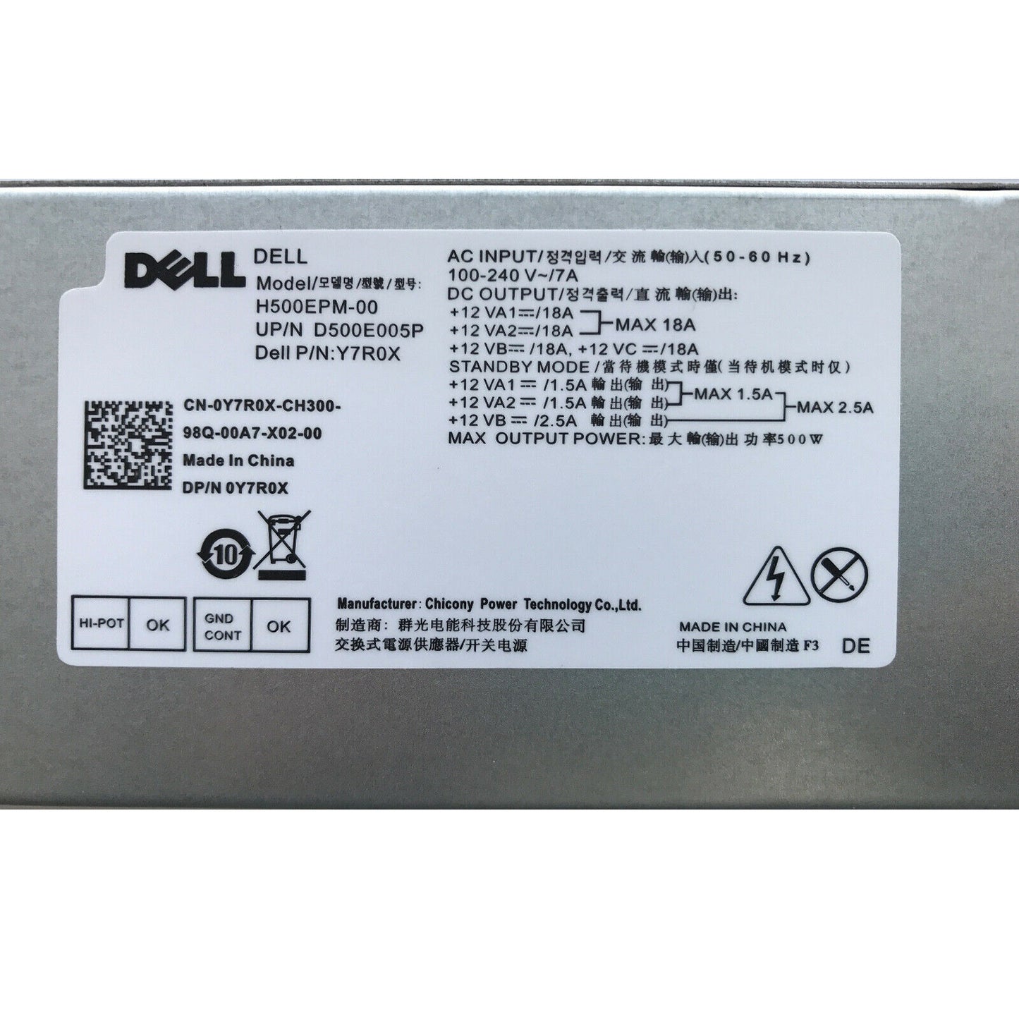 new Dell 8940 7080MT 7060 5060 G5-5090 Power Supply 500W 5K7J8 Y7R0X D500EPM-00