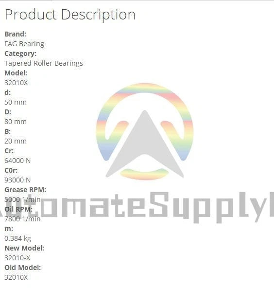 FAG 32010X Tapered Roller Bearings 50x80x20mm(1Pcs)