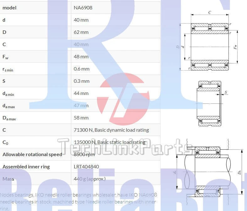 1PCS IKO NA6908 Needle Roller Bearings 40x62x40mm