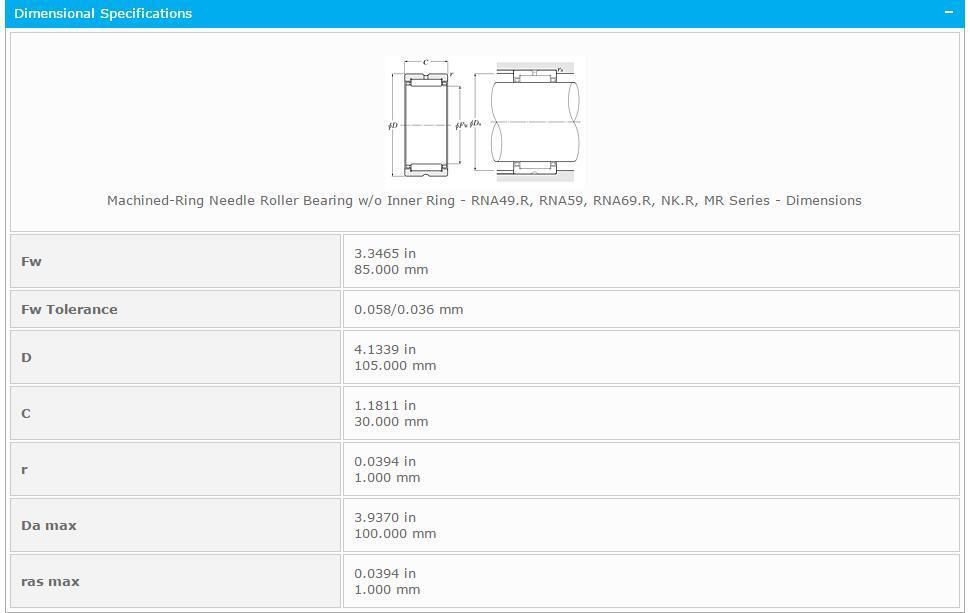 New NTN RNA4915R Needle Roller Bearing 85x105x30mm - NTN