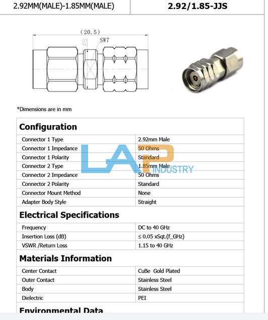 2.92mm to 1.85mm RF Adapter - 1PCS New JJS Model - JJS