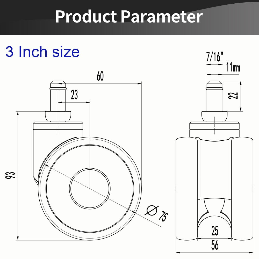 5PCS Office Chair Wheels casters 3 inch Silent chair Wheels for Hardwood Floors