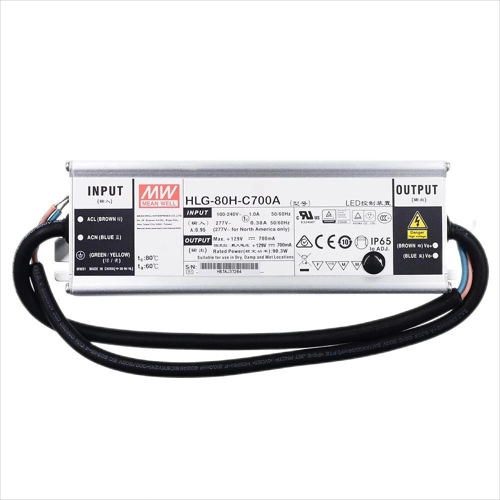 Meanwell HLG-80H-C700B 129V 700mA Constant Current LED Dimming Power Supply