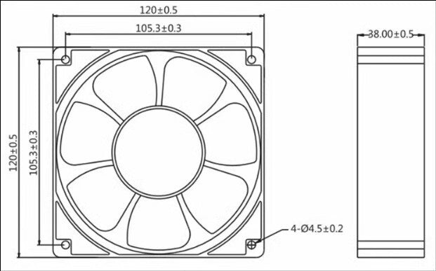 1PCS BJC12038-S 12038 DC24V 0.50A 12CM 2-wire Inverter Cooling Fan