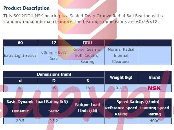 1PC FOR NSK 6012 DDU Deep Groove Radial Ball Bearing 60x95x18mm Fast ship