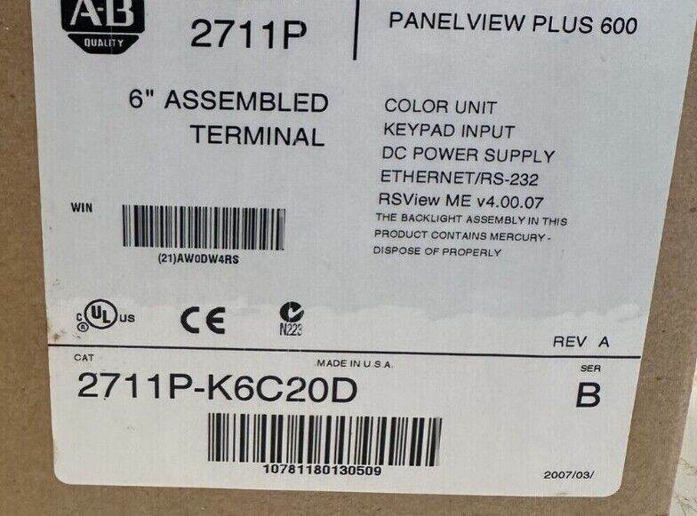 Allen-Bradley 2711P-K6C20D Terminal Unit - ALLEN-BRADLEY