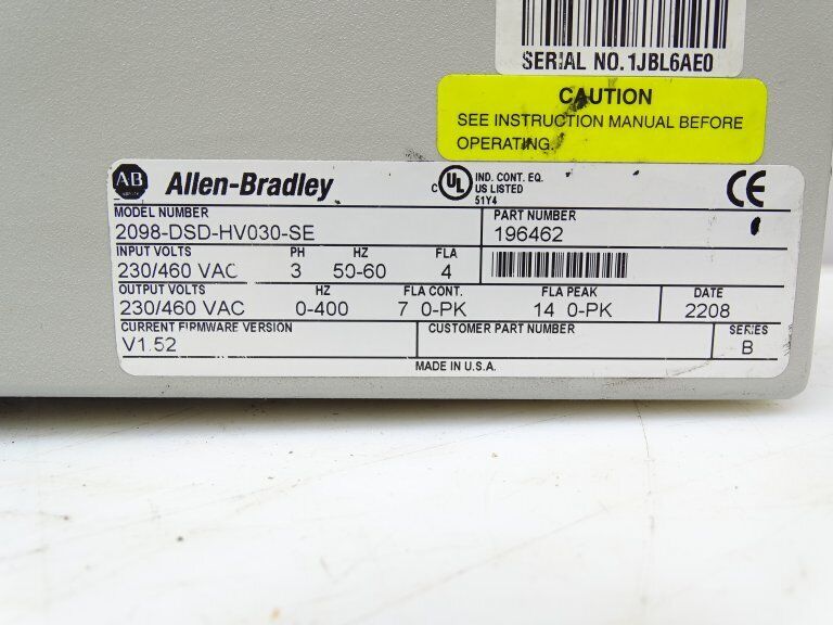 Allen Bradley 2098-DSD-HV030-SE Servo Drive - High Performance Motor with Encoder - ALLEN BRADLEY