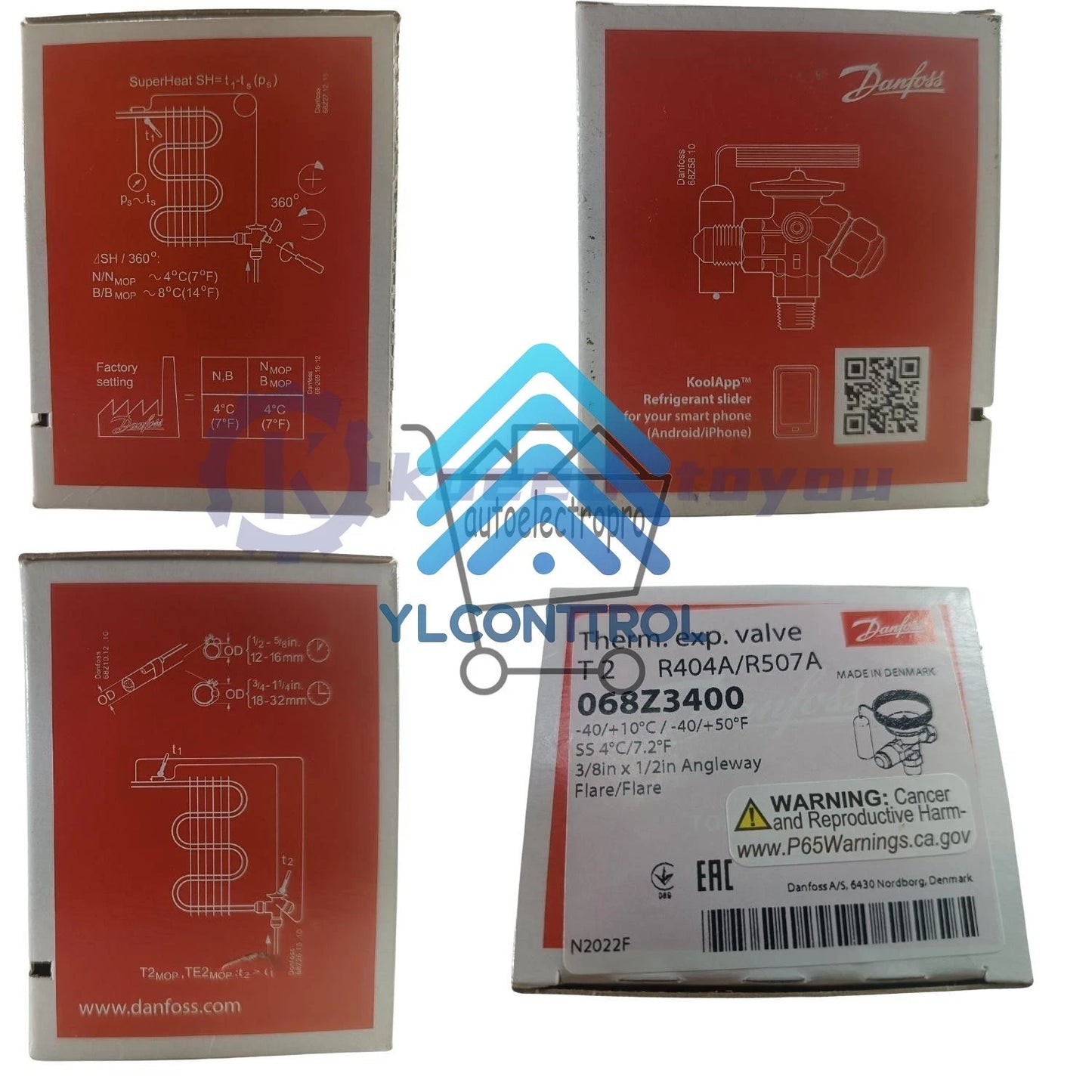 Danfoss 068Z3400 1/6 - 4.5TR Expansion Valve Body, T 2, R404A,R507A, 3/8x1/2 in,