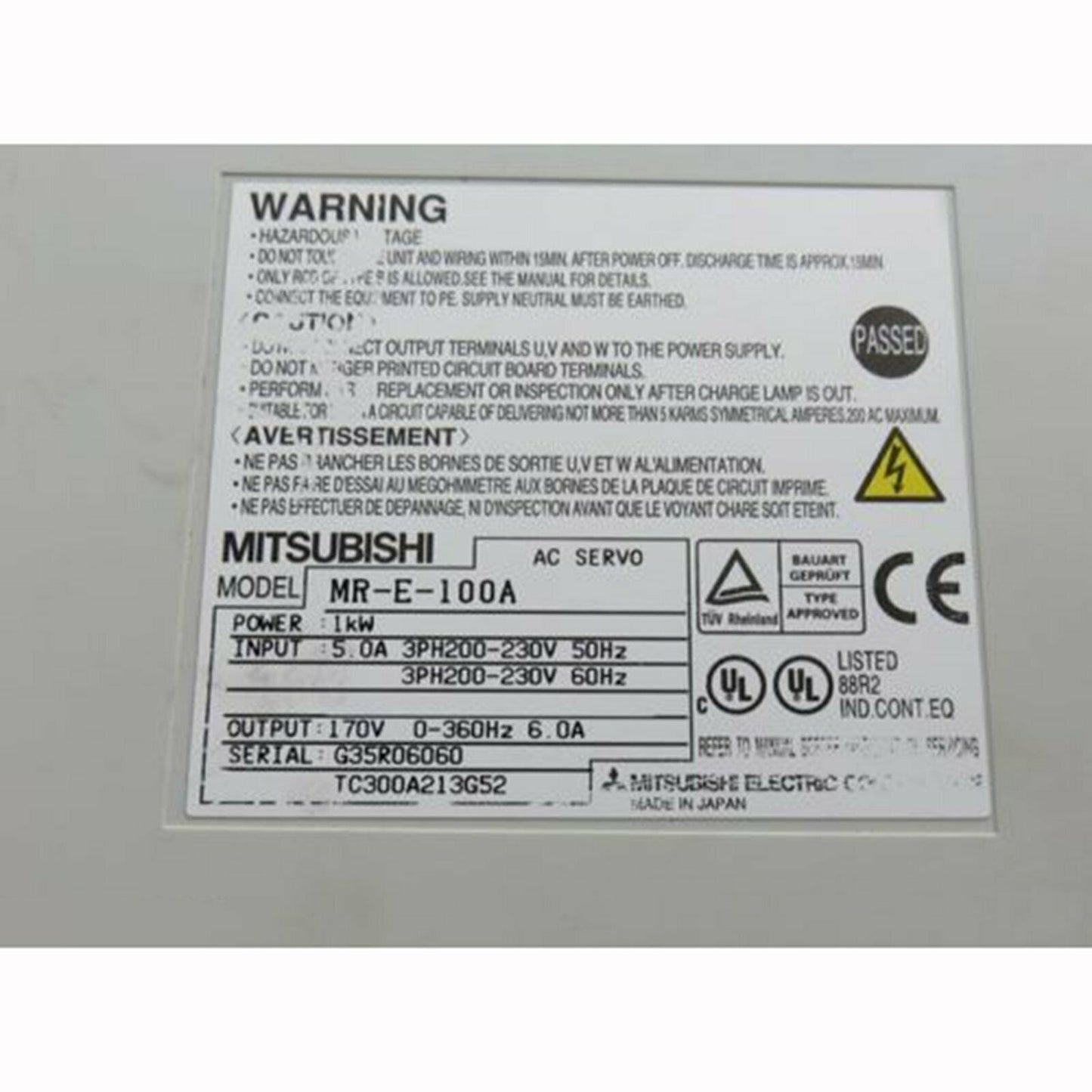 Used Mitsubishi AC Servo MR-E-100A – Tested and in Good Condition - MITSUBISHI