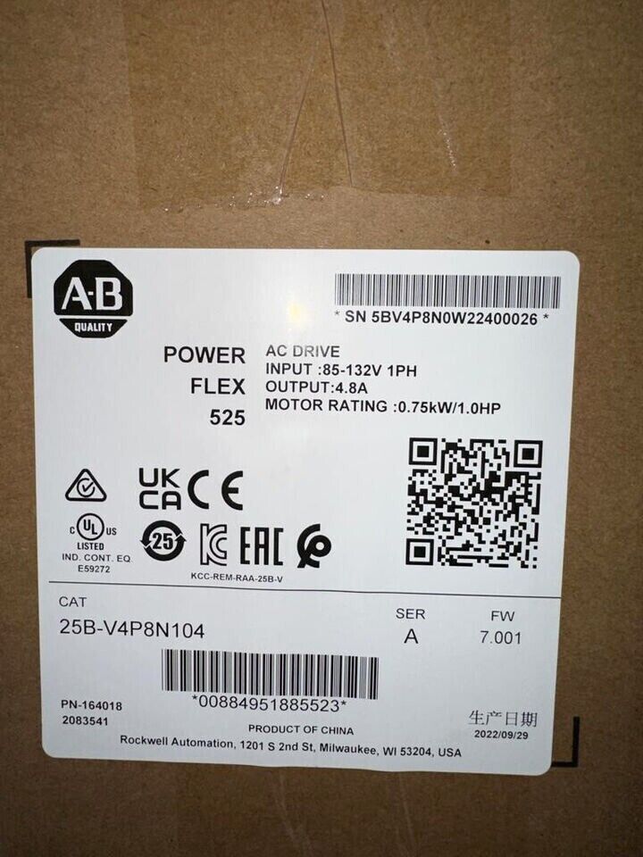 Allen Bradley PowerFlex 525 AC Drive 0.75kW (1Hp) - 25B-V4P8N104 - ALLEN BRADLEY