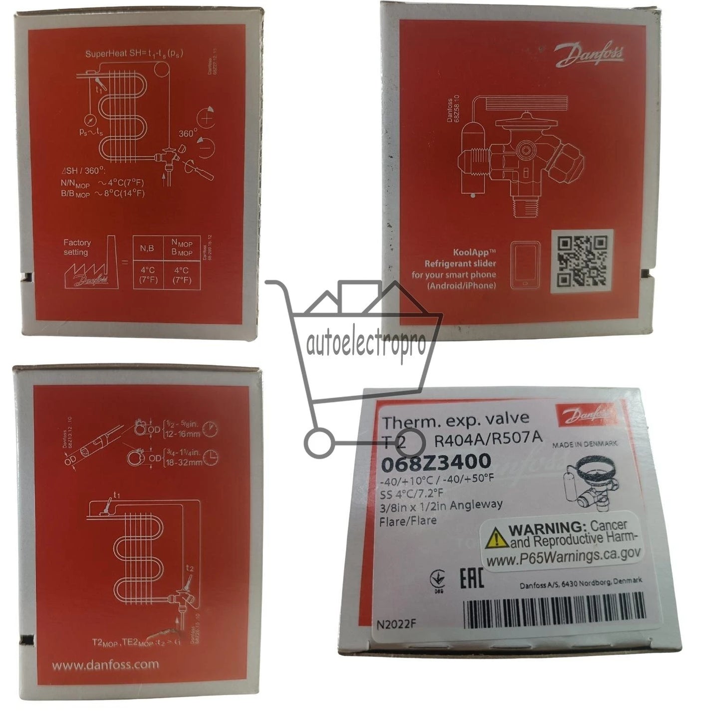 Danfoss 068Z3400 1/6 - 4.5TR Expansion Valve Body, T 2, R404A,R507A, 3/8x1/2 in,