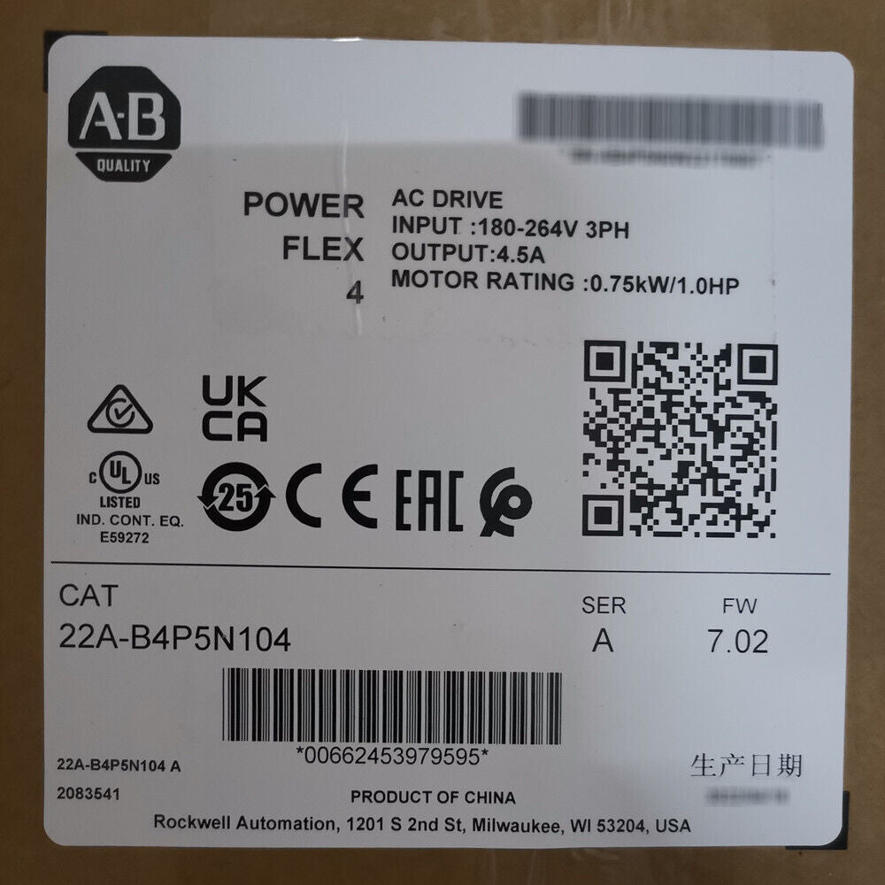 Allen-Bradley 22A-B4P5N104 PowerFlex 4 240V 3P 1HP AC Drive 22AB4P5N104