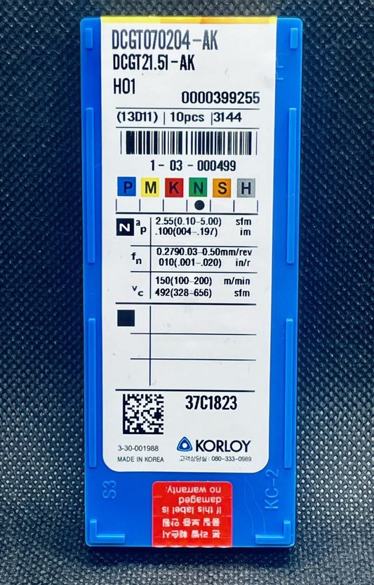 KORLOY DCGT 21.51 AK H01 / DCGT070204-AK H01 Carbide Inserts 10pcs Free Ship!