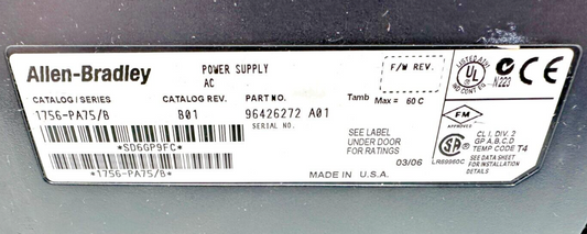 used Allen-Bradley 1756-PA75 Power Supply - ALLEN-BRADLEY