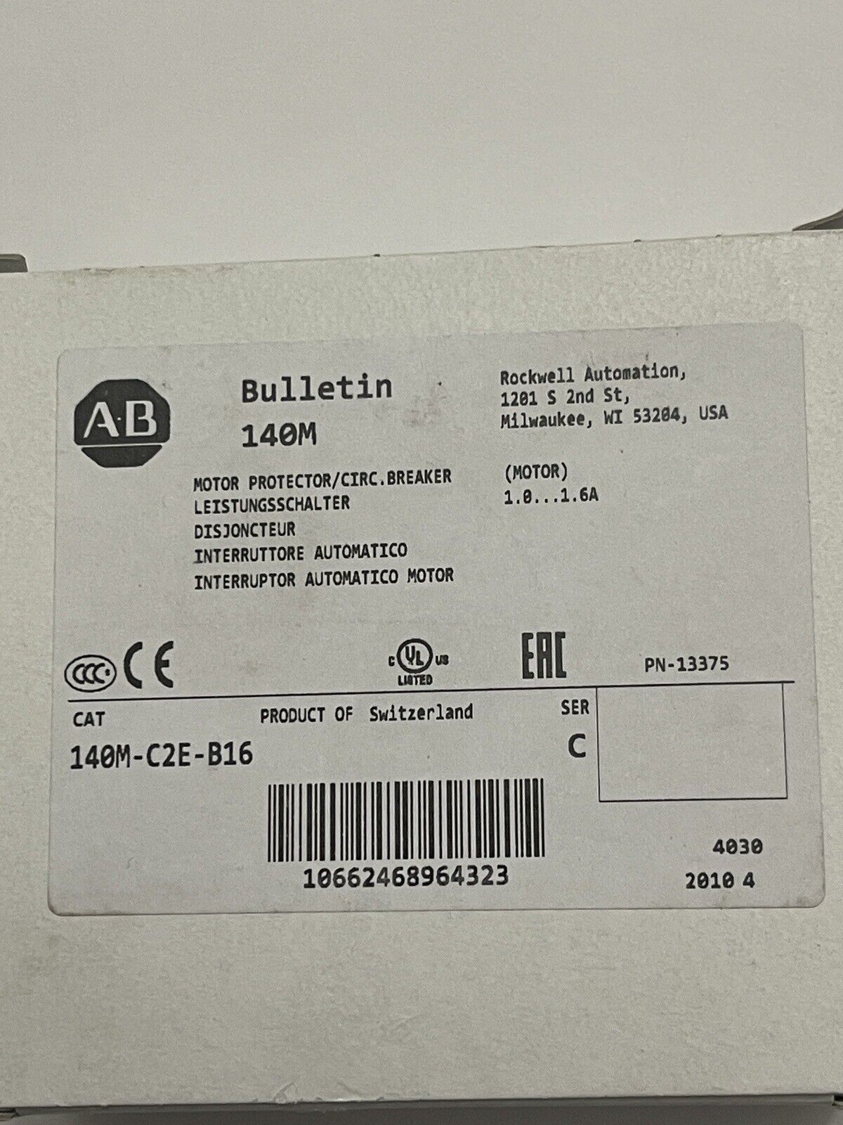 Allen Bradley 140M-C2E-B16 Motor Protector Circuit Breaker - ALLEN BRADLEY