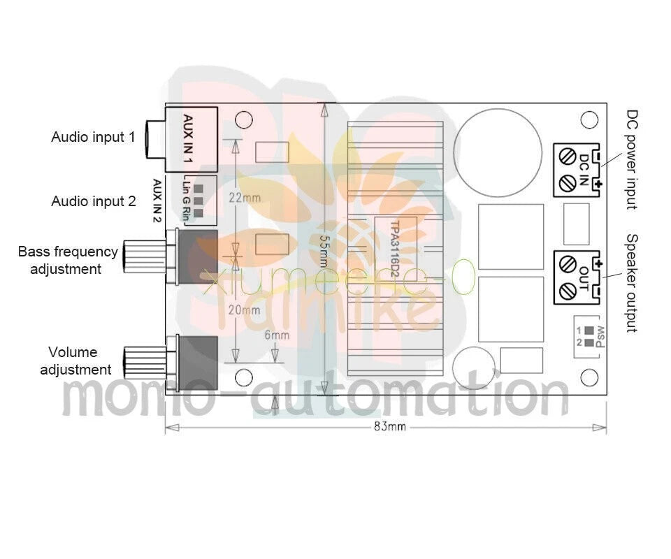 DC12-24V Subwoofer Mono Channel Digital Audio Amplifier Board 100W TPA3116 Bass