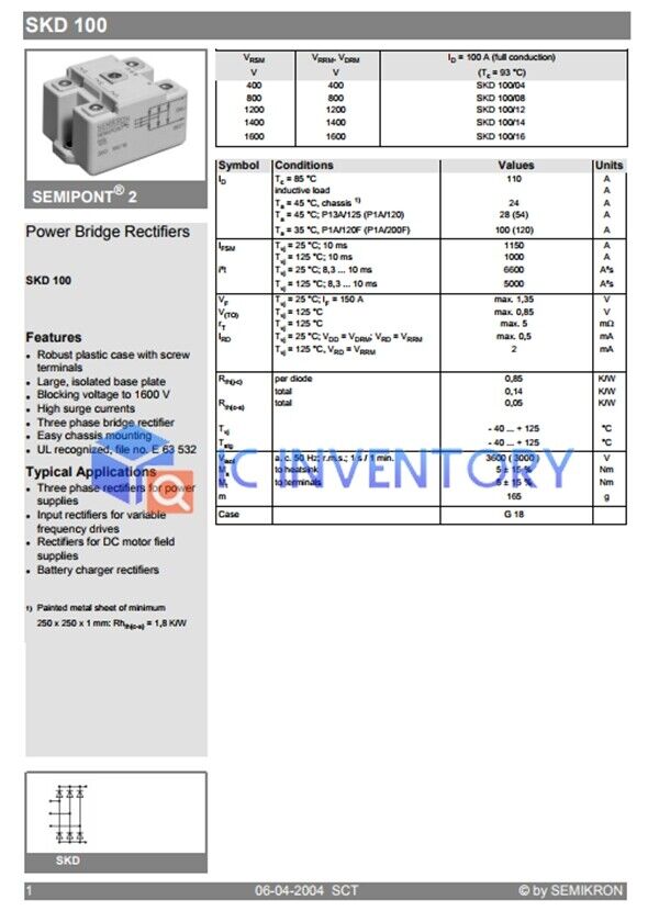 new 1PCS SEMIKRON SKD100GAL124D7 Module Best Service Quality Guarantee