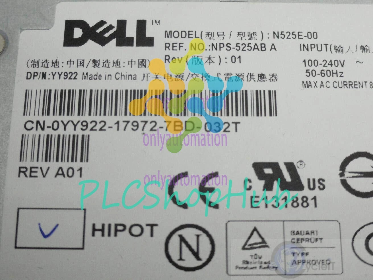 For Dell Precision T410 T3400 525W Power Supply H525E-00 NPS-525AB A M327J YY922