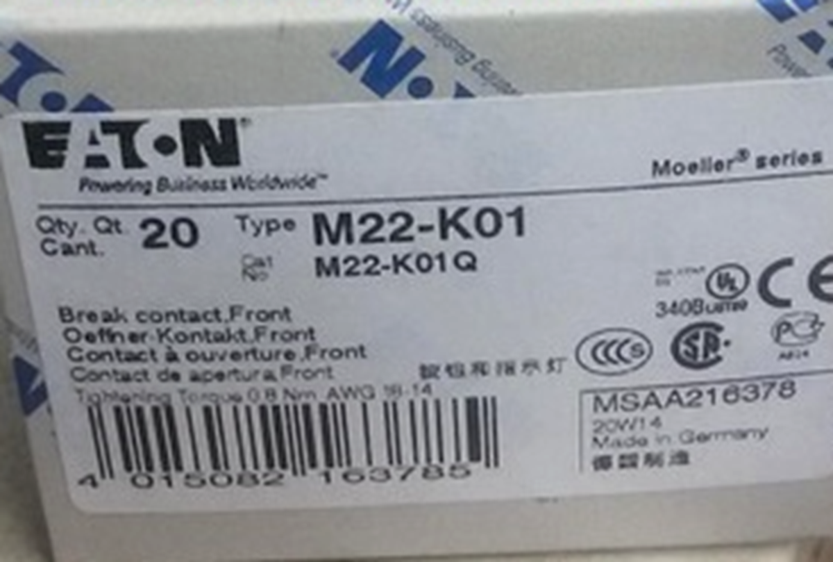 Eaton MOELLER M22-K01 1NC Pushbutton Contact Block - EATON