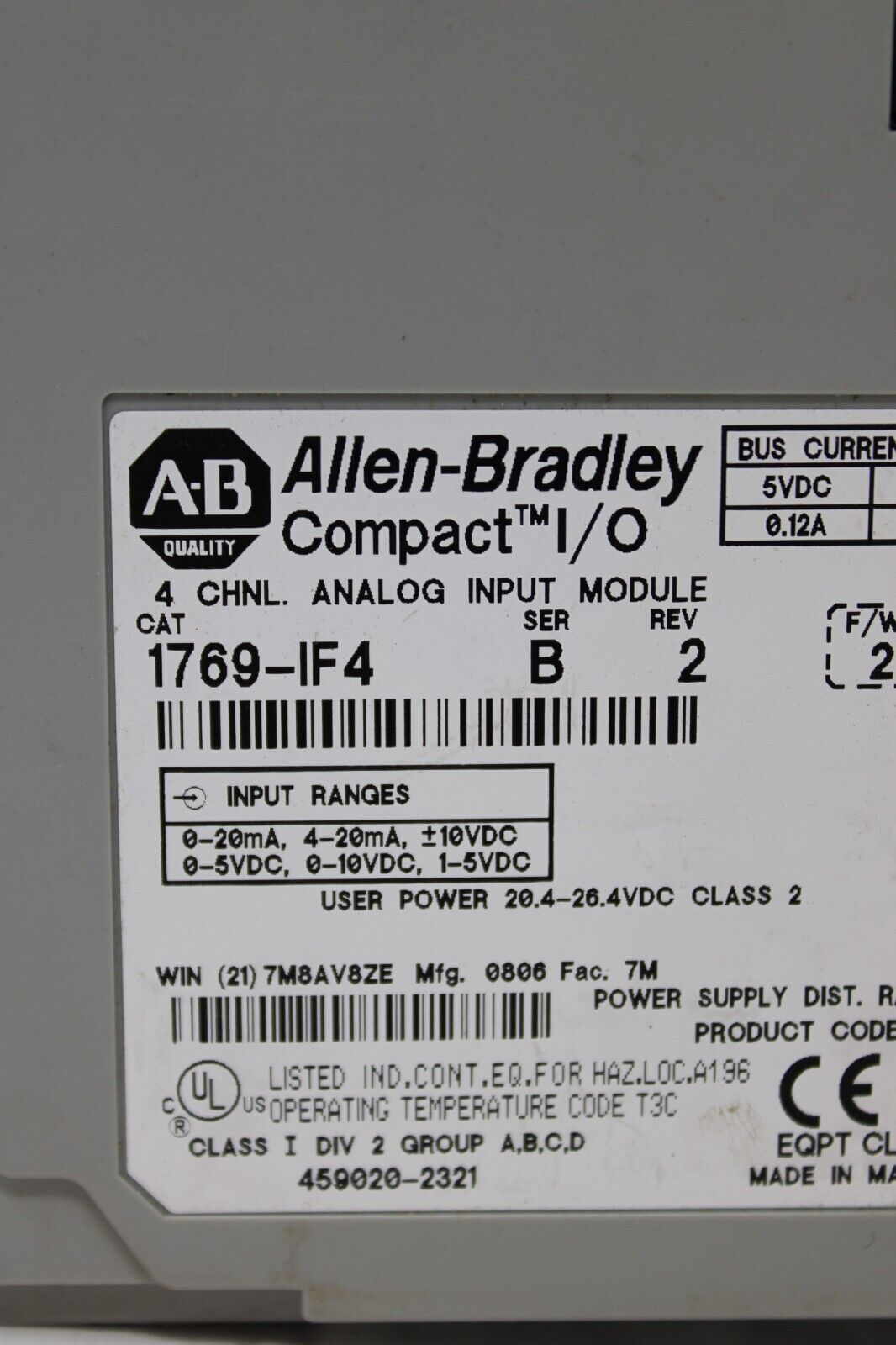 used Allen Bradley 1769-IF4 Analog *No Terminal Block* - ALLEN BRADLEY