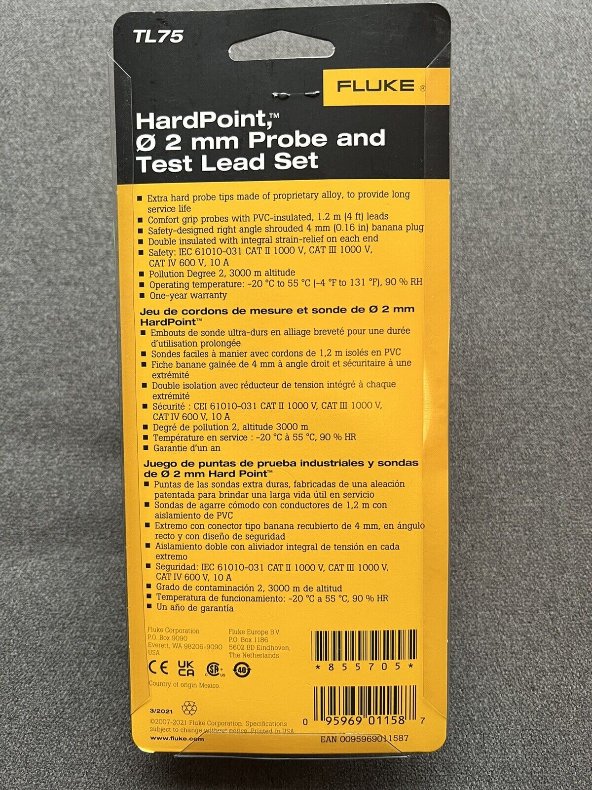 Fluke TL75 Hard Point 2mm Probe Test Lead - FLUKE