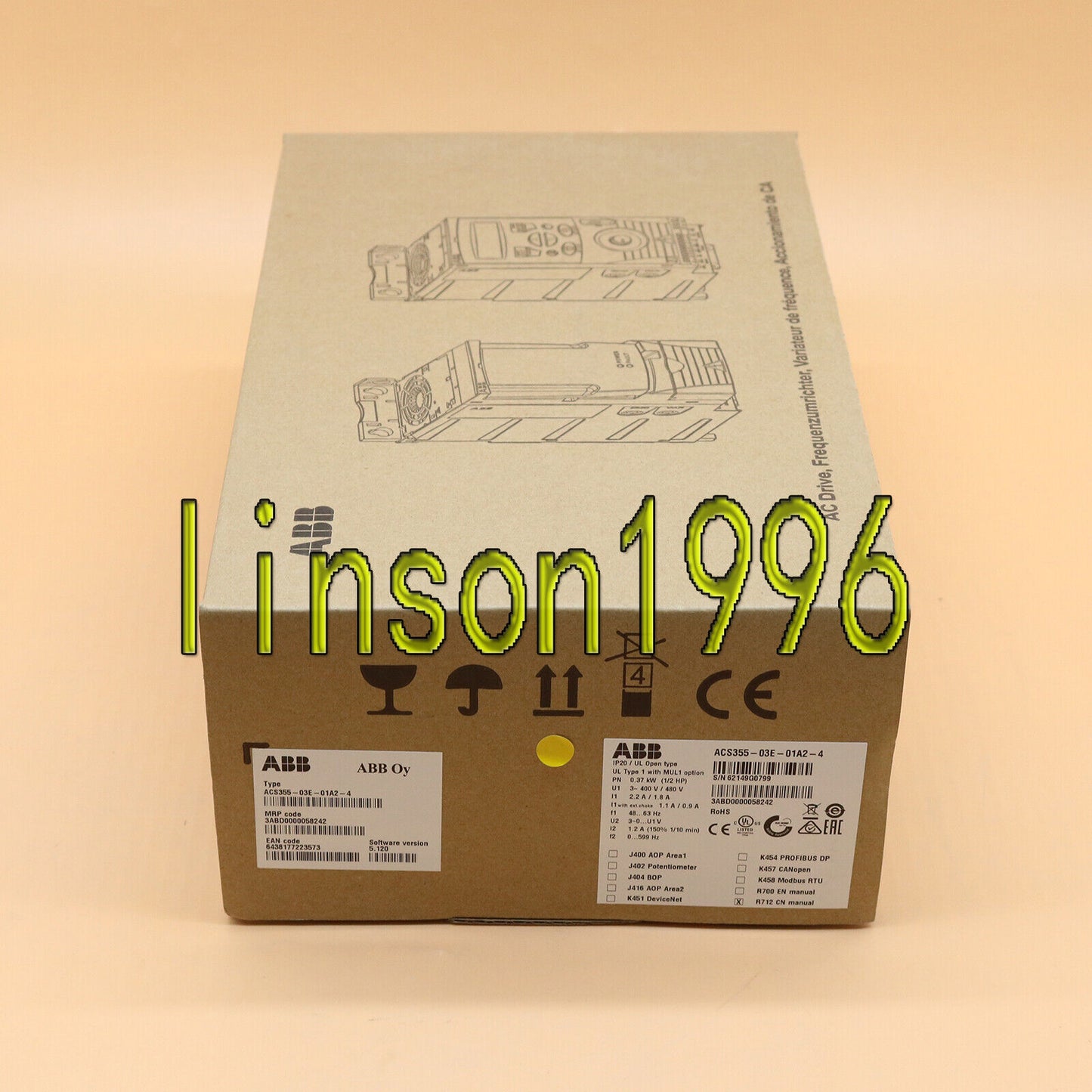 ABB Inverter ACS355-03E-01A2-4 3P AC380V~480V 0.37KW One year - ABB