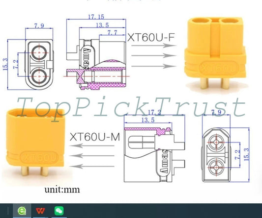 20PCS Amass XT60U-M male plug Connector plug