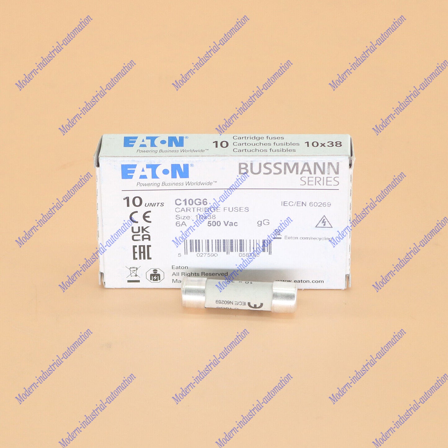 new 10pc eaton Bussmann C10G6 (6Amp) 6A 500Vac Cartridge Fuse 10x38mm - BUSSMANN