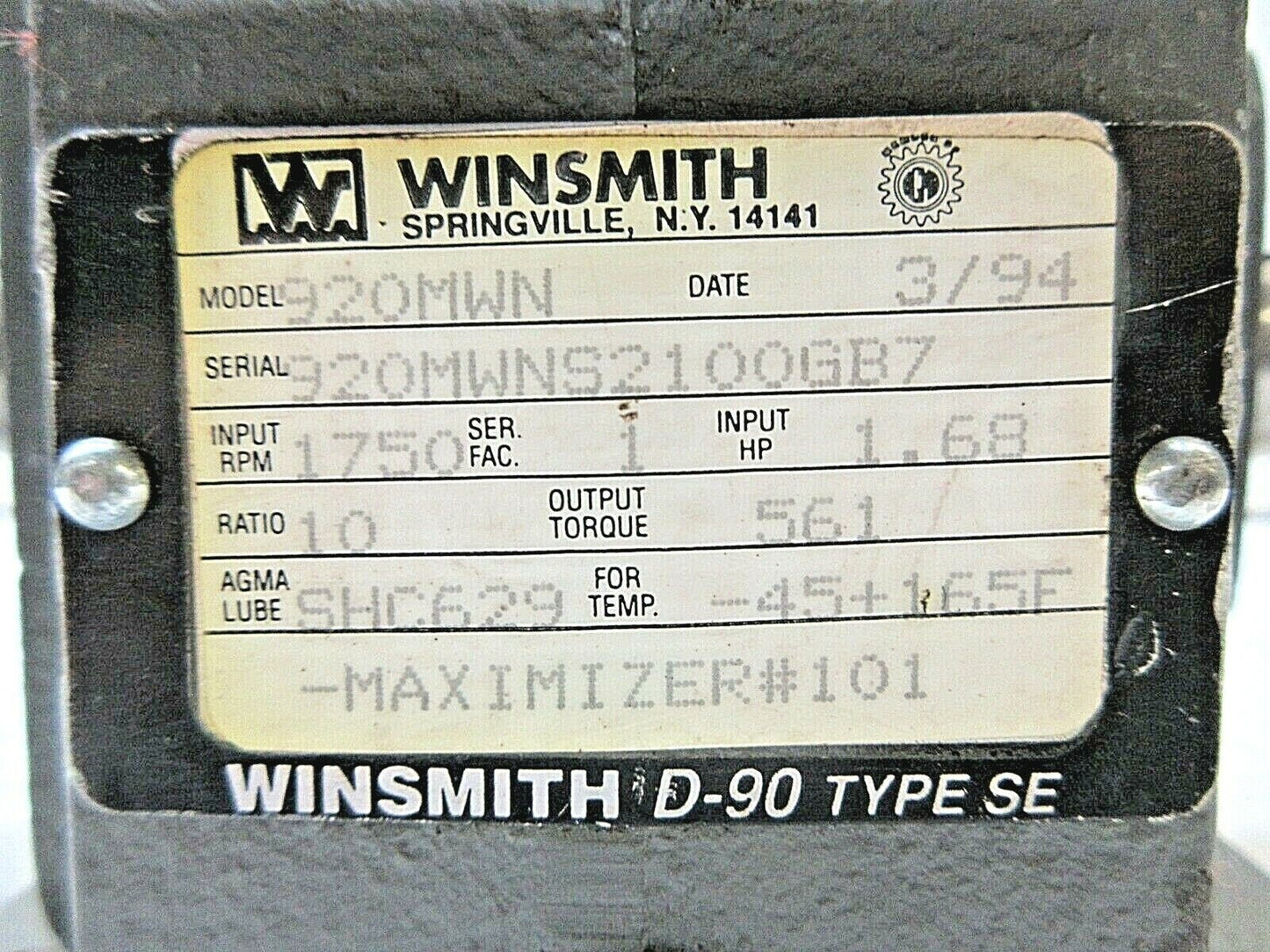 WINSMITH 920MDN Speed Reducer - WINSMITH