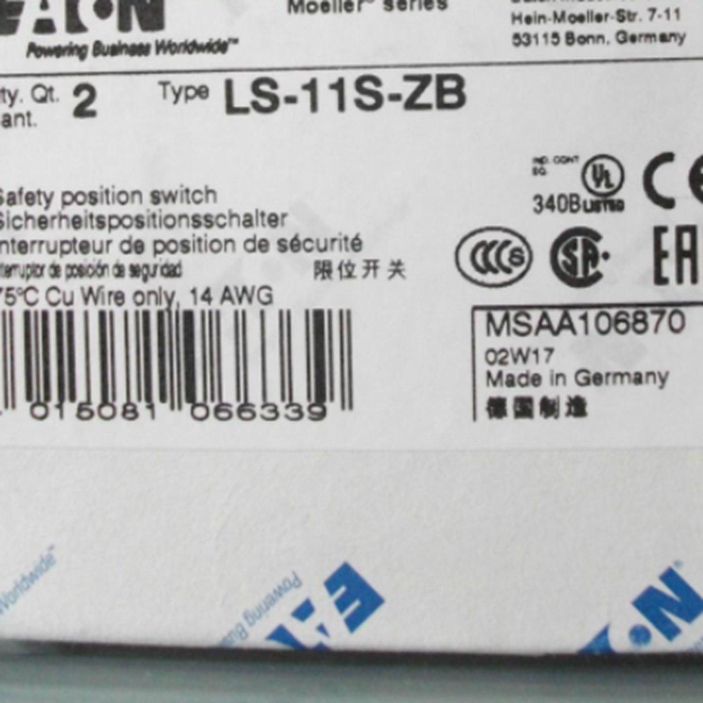 Eaton Moeller LS-11S-ZB Limit Switch | EATON MOELLER Limit Switch LS-11S-ZB | Eaton Moeller LS-11S-ZB Switch | Eaton Moeller Limit Switch LS-11S-ZB - EATON MOELLER