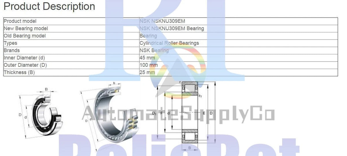 NSK NU 309 EM Cylindrical Roller Bearings 45x100x25mm #