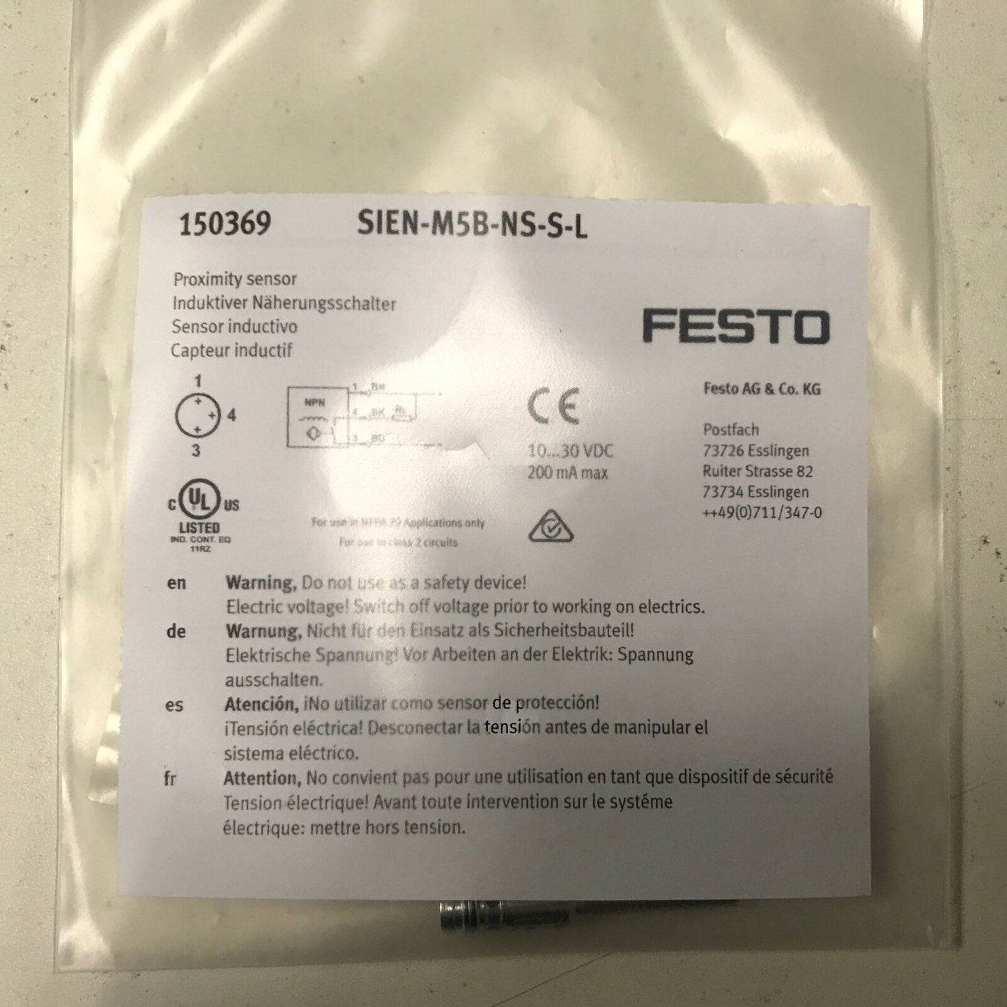 FESTO Proximity Switch SIEN-M5B-NS-S-L - FESTO
