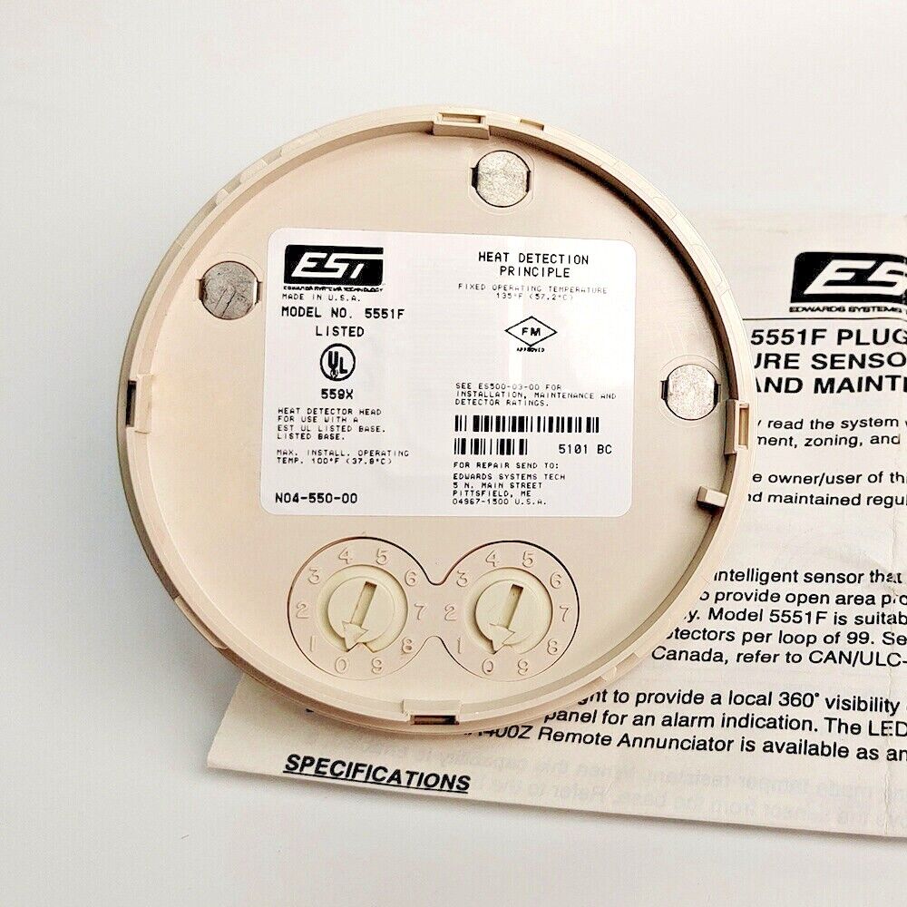 Edwards 5551F Heat Detector for Fire Alarm Systems - EDWARDS