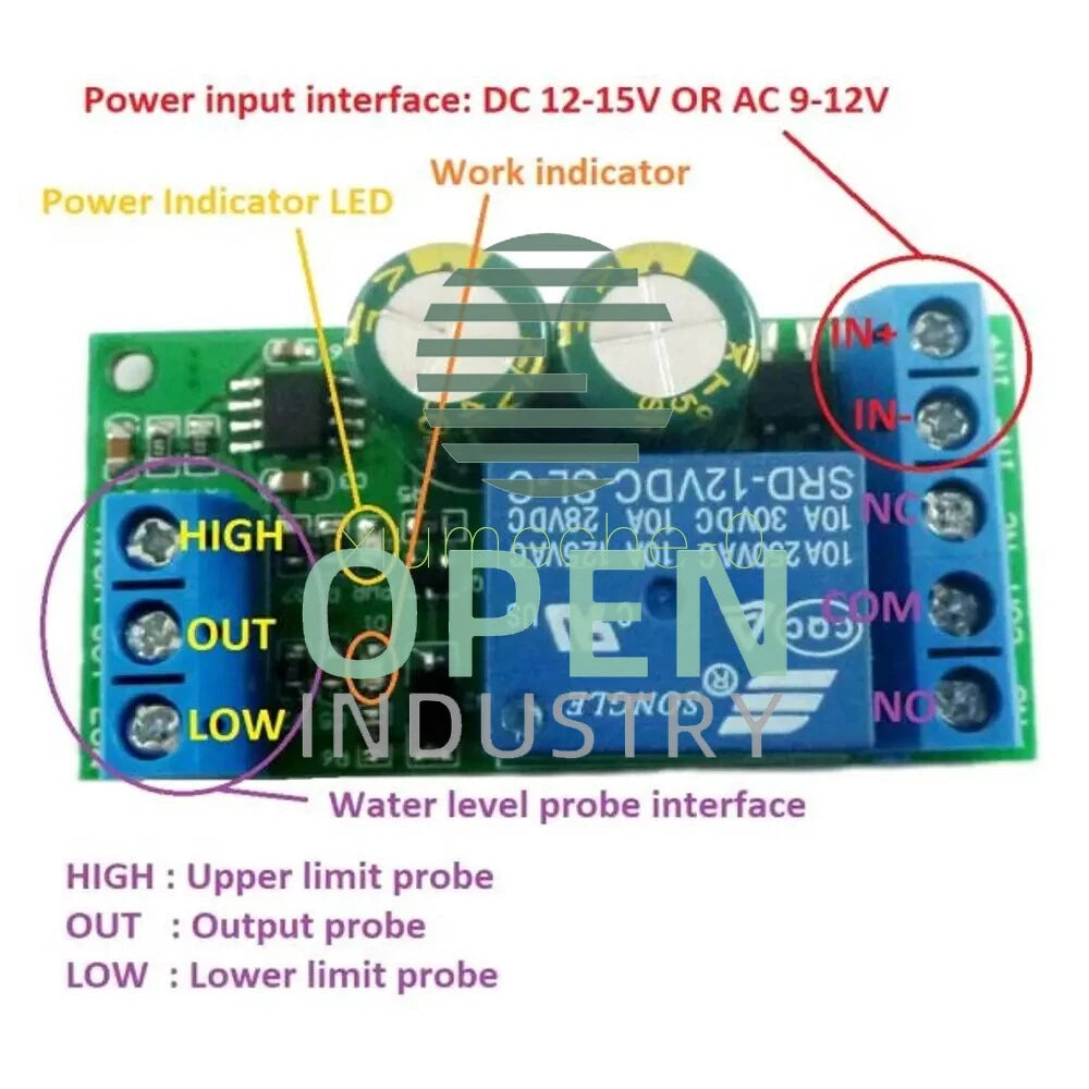 12V Water Level Automatic Controller Liquid Sensor Switch Solenoid Motor Pump M