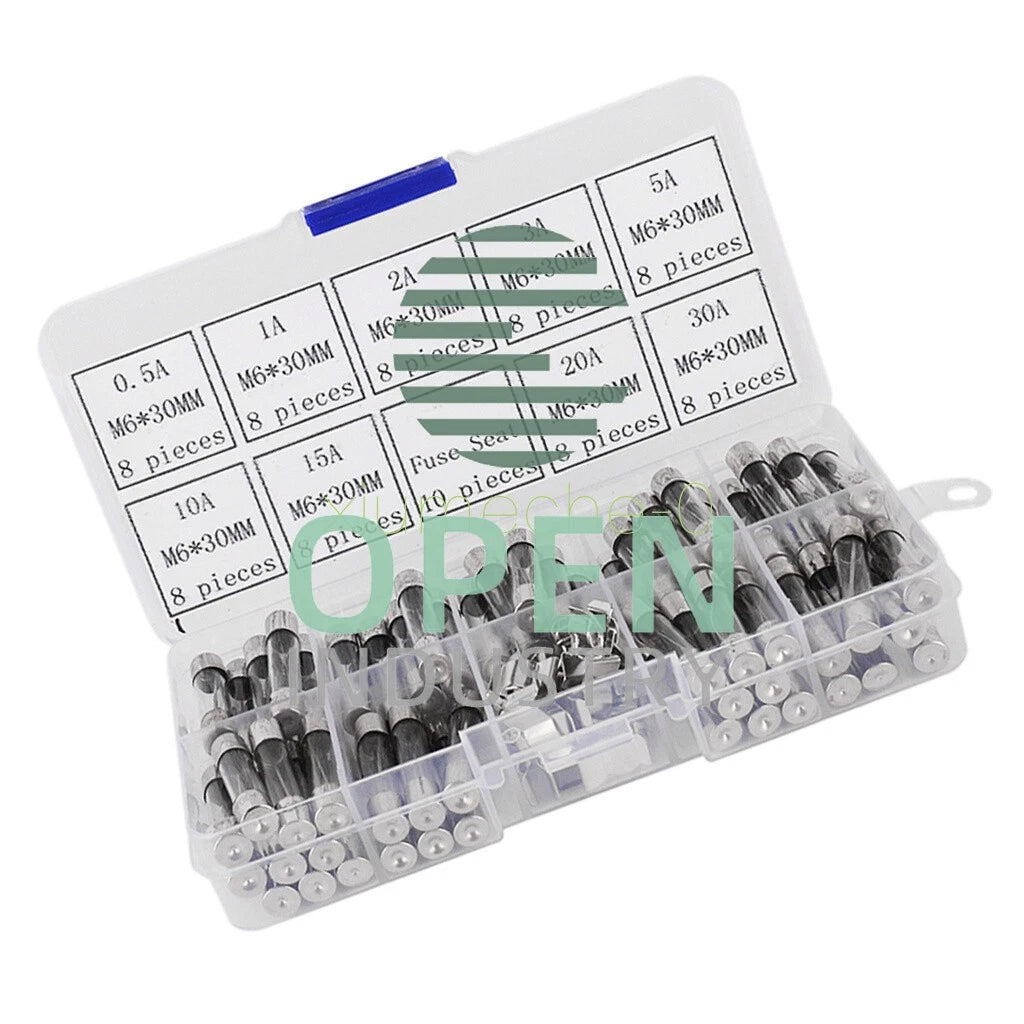 72Pcs Assorted Kit 6x30mm 0.5A-30A Quick Fast Blow Electrical Glass Tube Fuse
