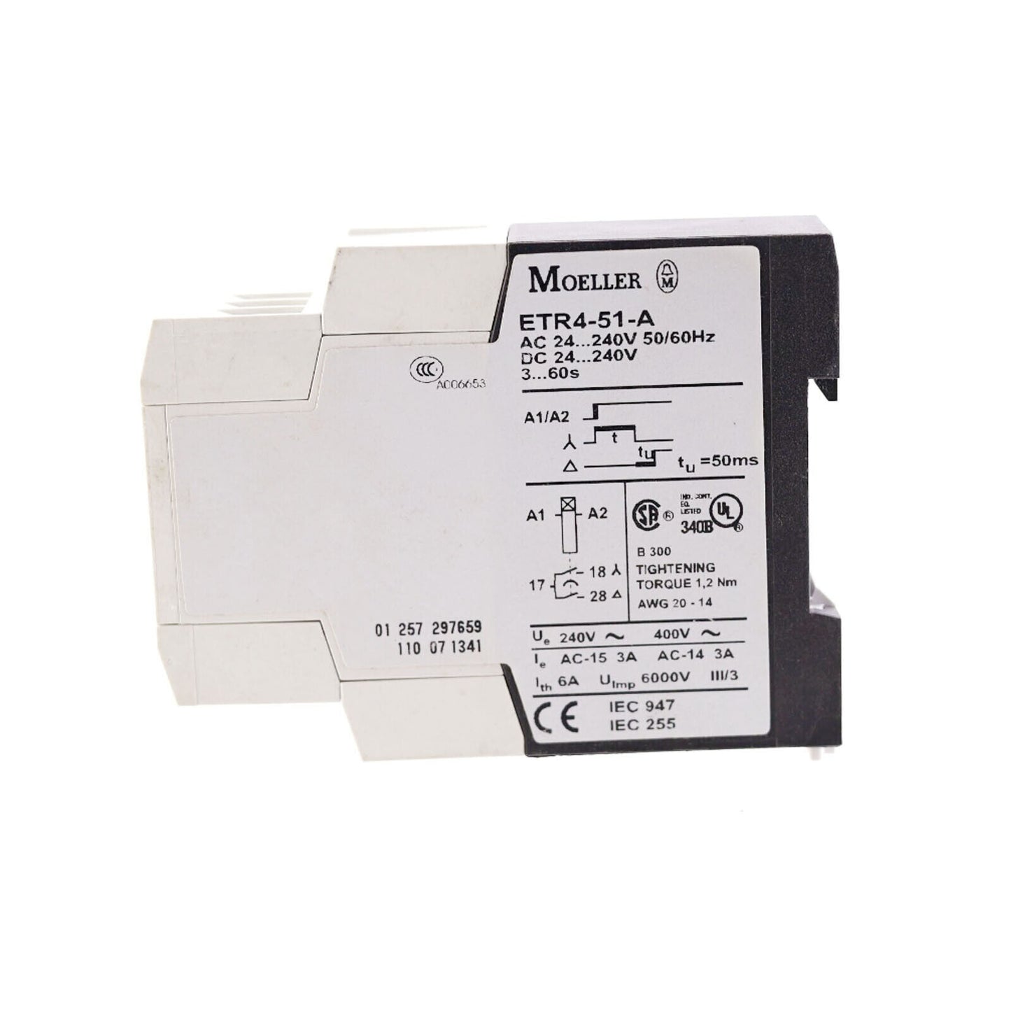 1PCS EATON MOELLER ETR4-51-A Time Relay with 120V-277V AC Power Range and 50Hz-60Hz Frequency - EATON MUELLER