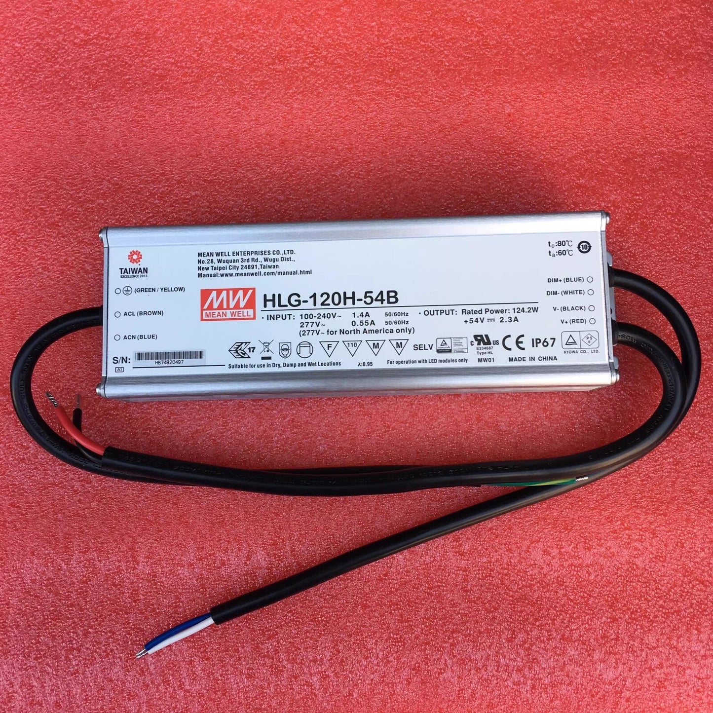 Meanwell HLG-120H-54B 120W 54V 2.3A Waterproof LED Power Supply