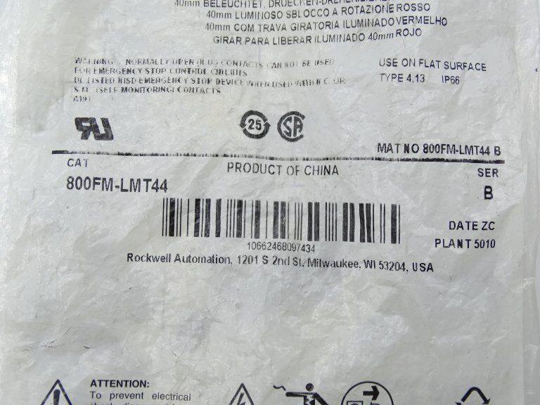 ALLEN BRADLEY 800FM-LMT44 SERIES B PUSHBUTTON - ALLEN BRADLEY