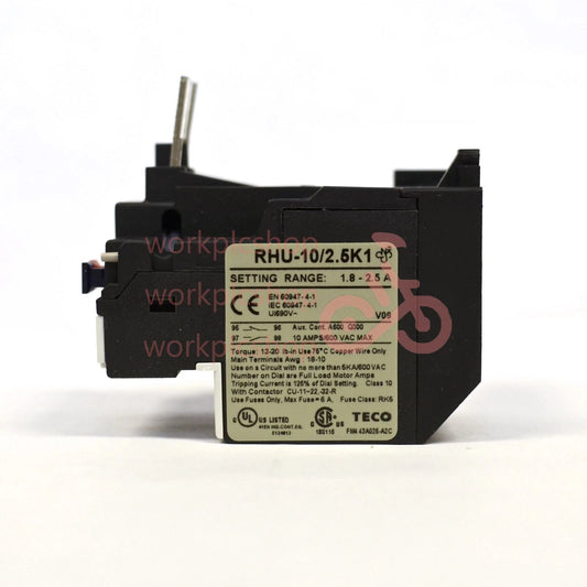 TECO RHU-10/2.5K1 thermal overload relay, Amp range: 1.8 ~ 2.5A