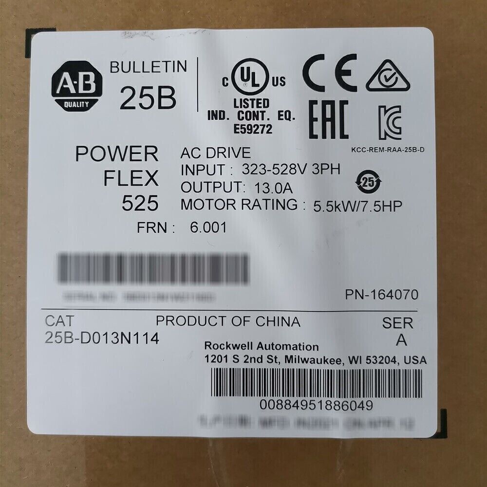 Allen-Bradley PowerFlex 525 5.5kW 7.5Hz AC Drive 25B-D013N114 - ALLEN-BRADLEY