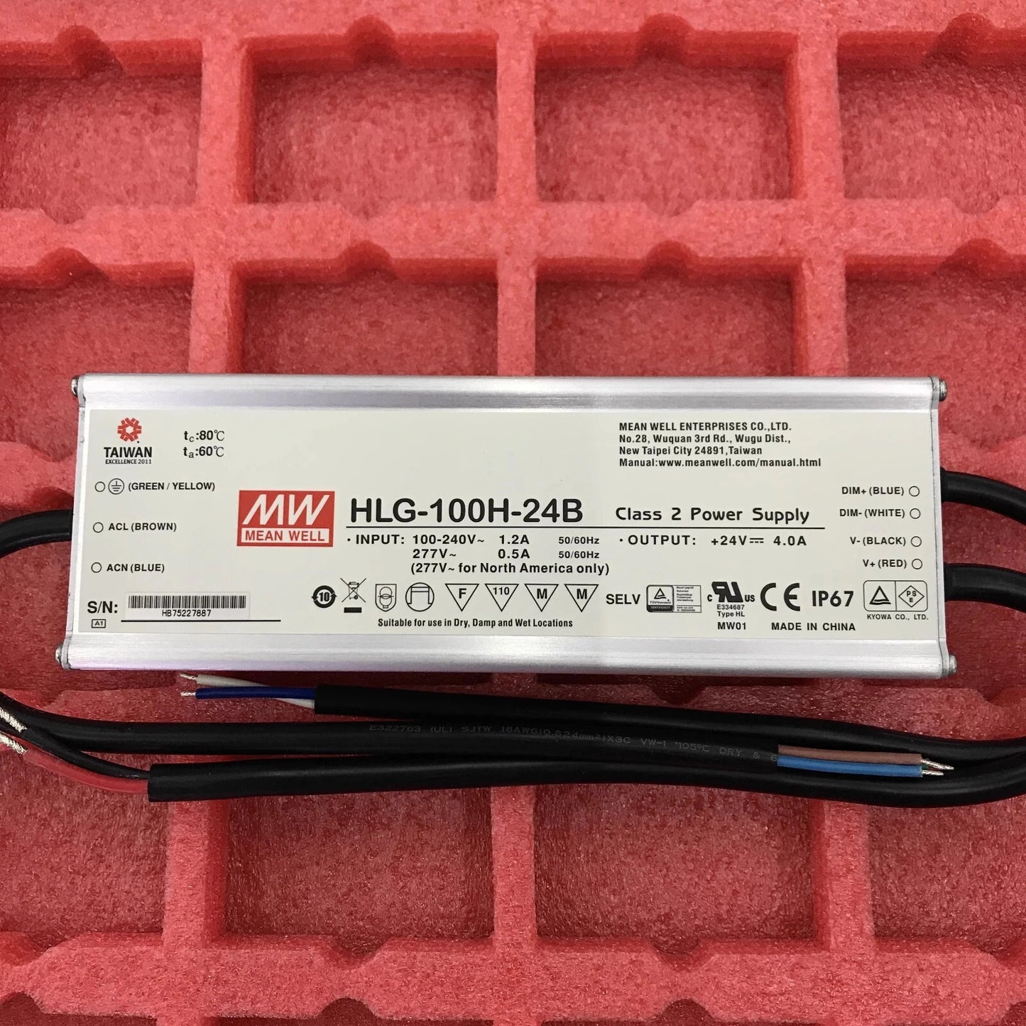 Meanwell PFC Waterproof Linear Dimming LED Power Supply HLG-100H-24B 100W 24V 4A