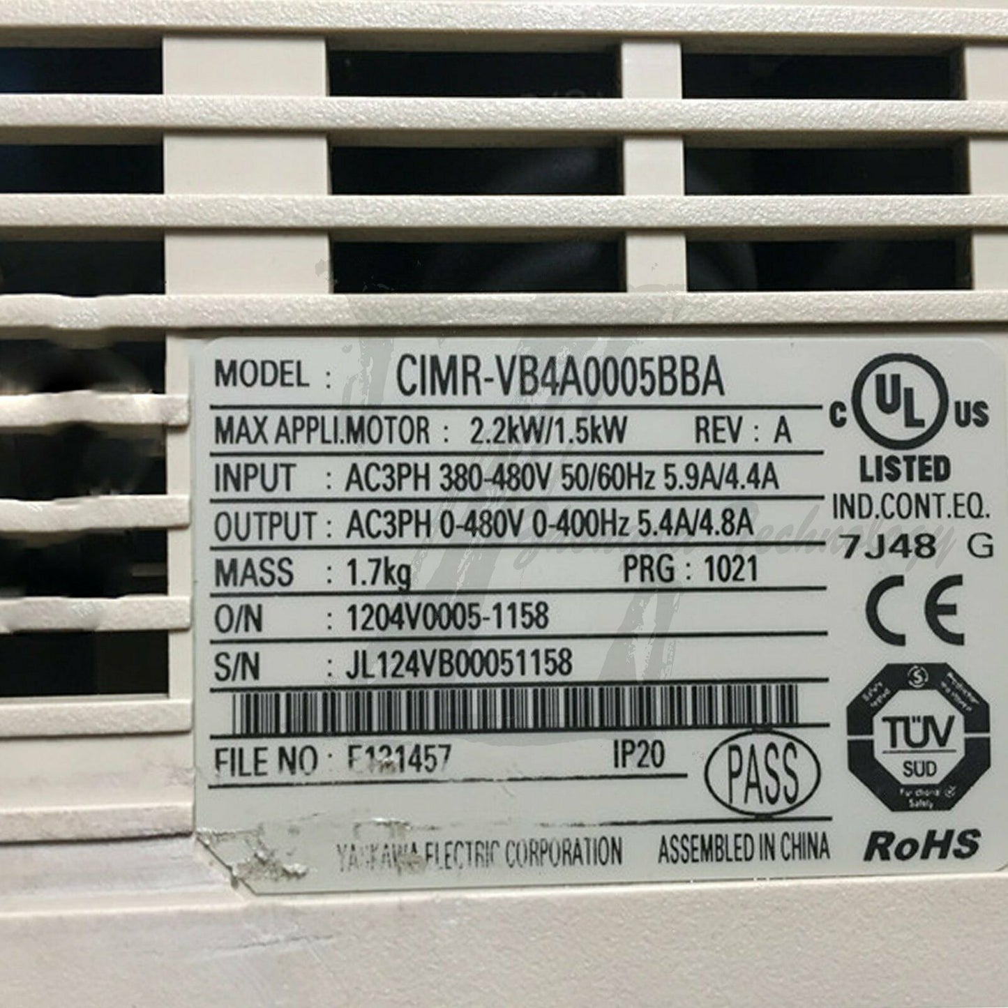 Used Yaskawa V1000 Inverter CIMR-VB4A0005BBA 1.5KW - YASKAWA