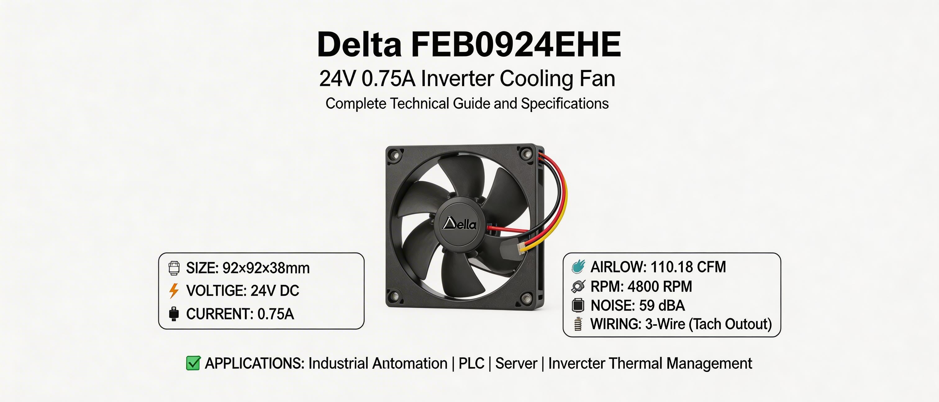 Delta FFB0924EHE-SM10 DC-Lüfter – 24V, 0,75A, 3-Pin, Für Inverter, Neu