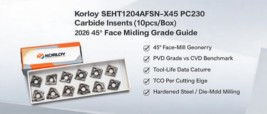 Korloy SEHT1204AFSN-X45 PC230 Carbide Inserts (10pcs/Box) — 2026 45° Face Milling Grade Guide