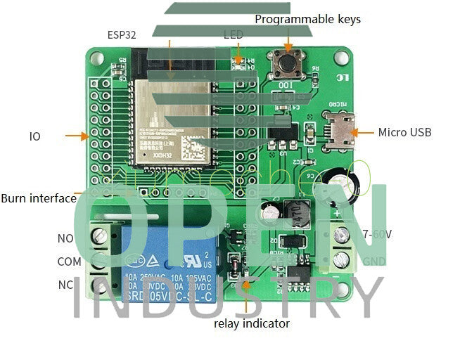 ESP32 Development Board Single Relay Module DC7-60V Micro USB 5V